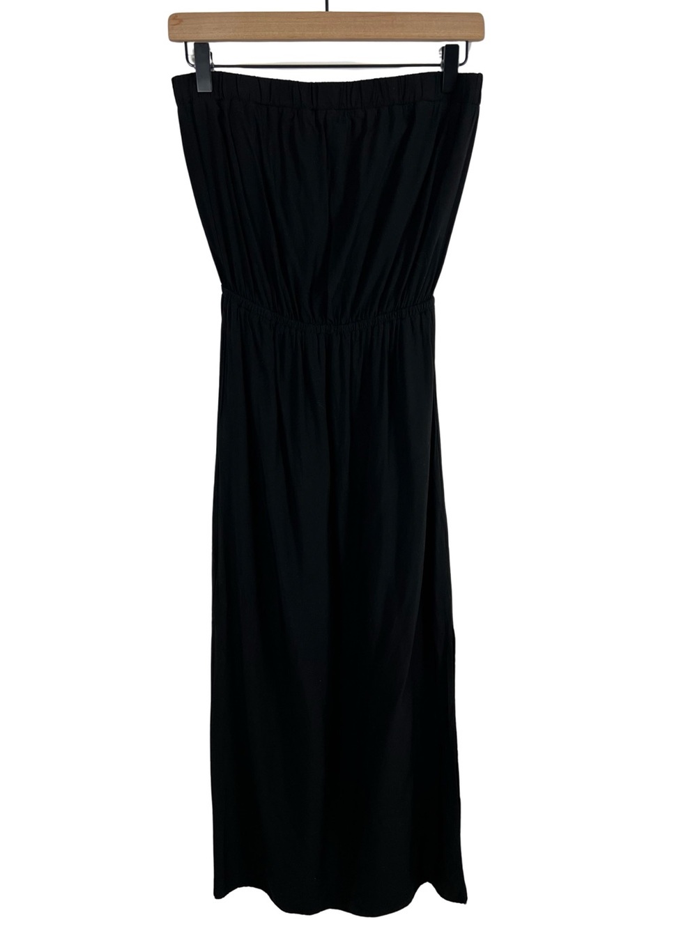 SPLENDID  Black Strapless Tube Top Maxi Dress Pockets Side Slit Beach Size Small